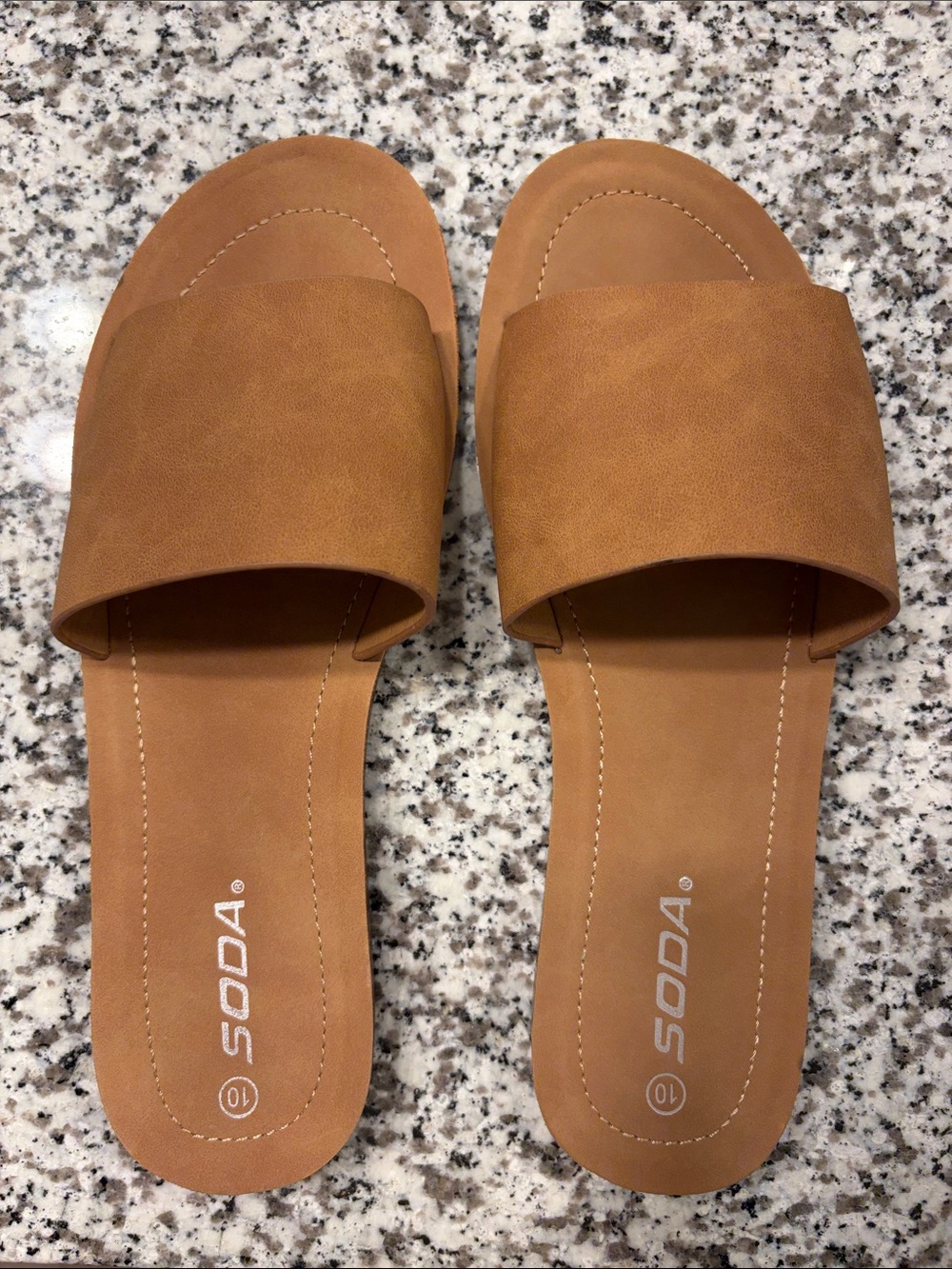 Soda Cognac Wide-Band Slide Sandals